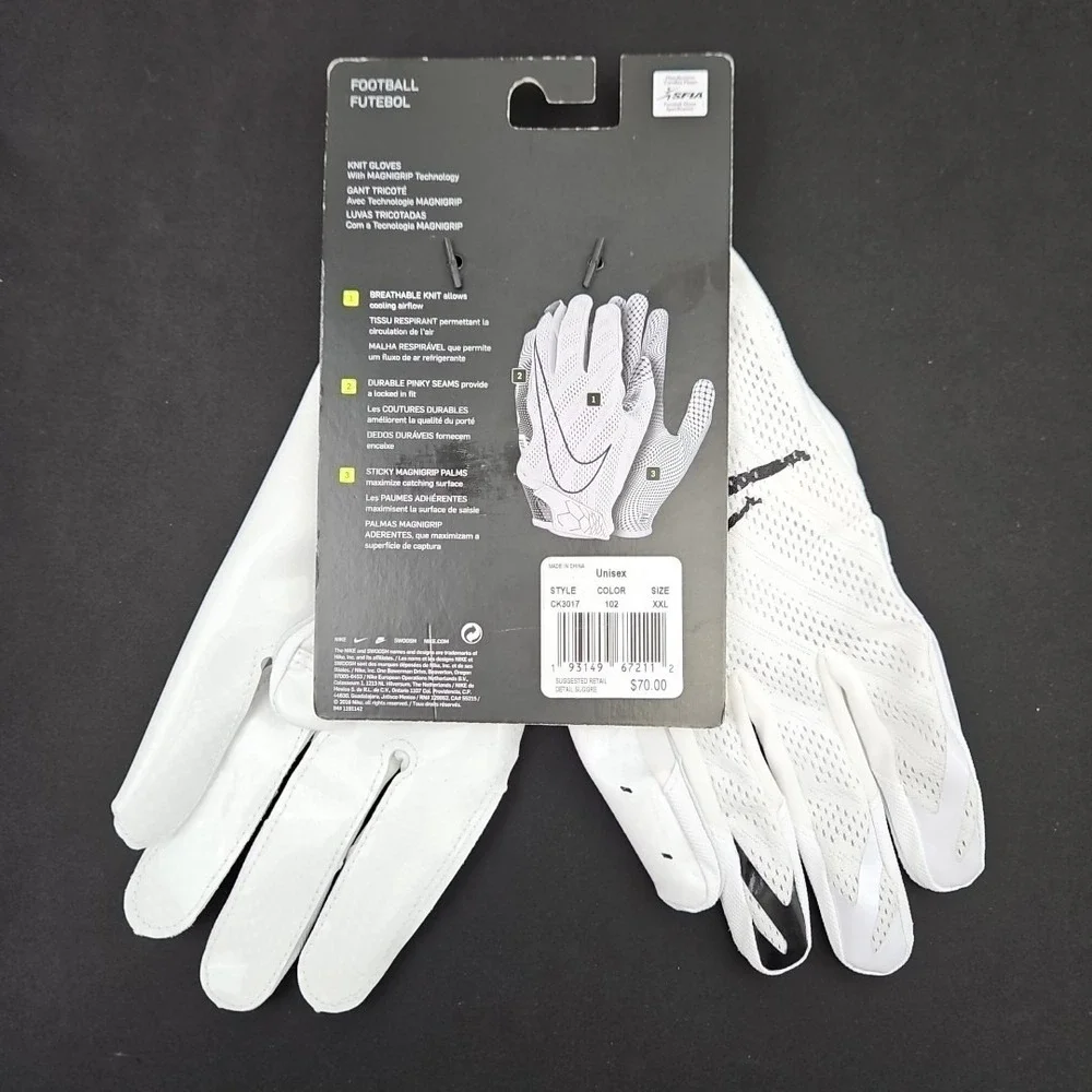 Nike Jordan Vapor Knit 3.0 Football Gloves Men's 2XL White Black New‎